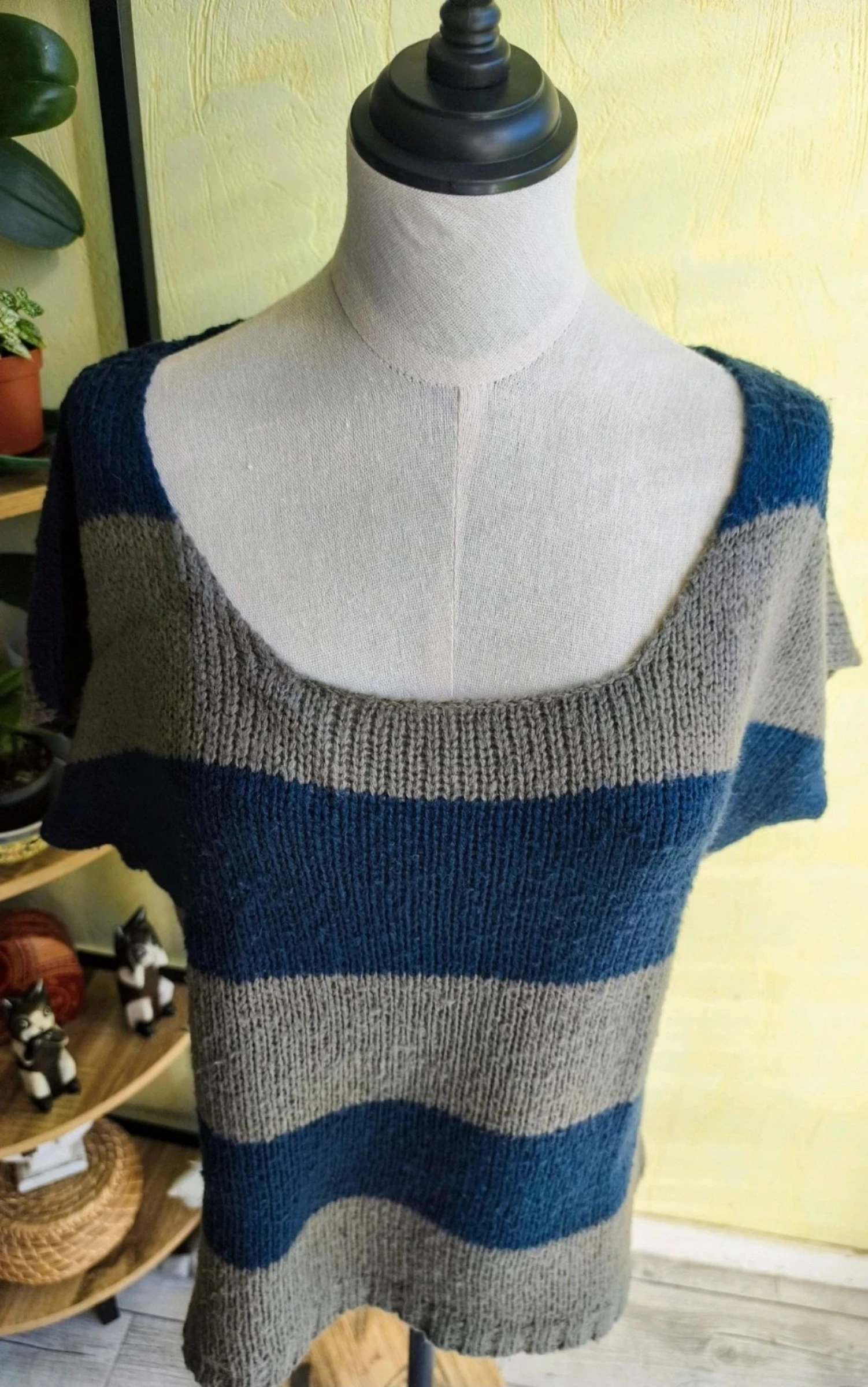 Blusa de malha listrada cinza e azul – photo 2